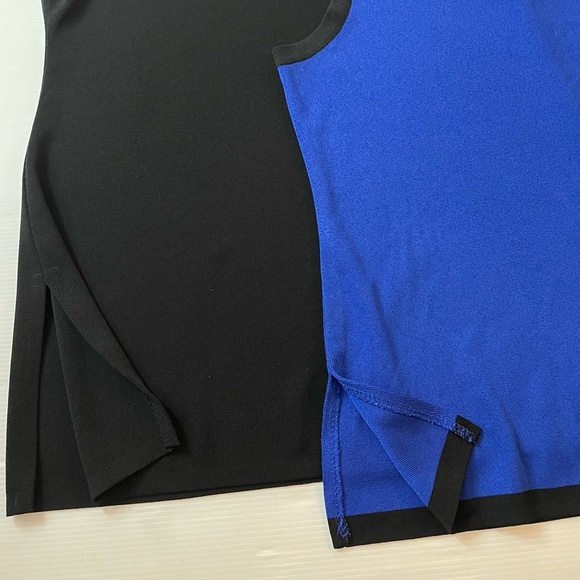 Exclusively Misook Shell Tank Top Set of 2 Black And Blue with Black Trim Size L - Picture 4 of 11